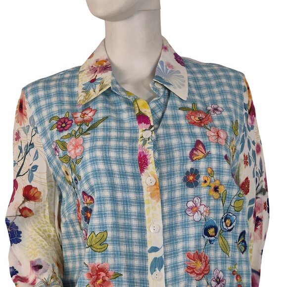 John Mark Tops - John Mark Women’s Shirt Top Embroidered Floral 3/4 Sleeve Button  Tunic  (9)